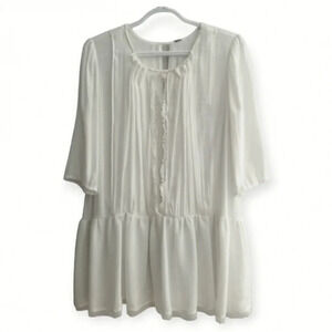 Free People Bohemian Victorian Drop Waist Blouse with Lace White Small